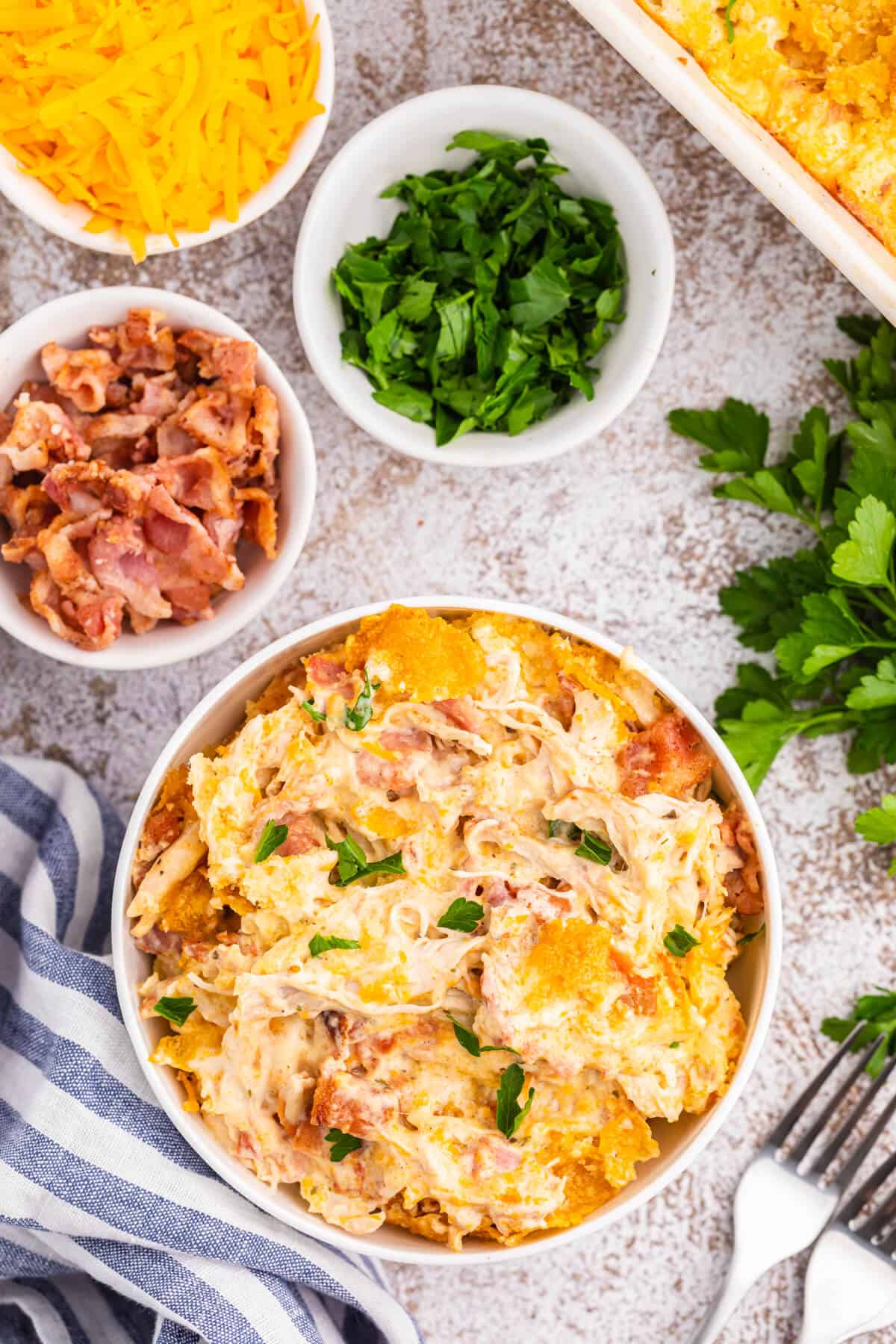 Crack chicken casserole served in a bowl.