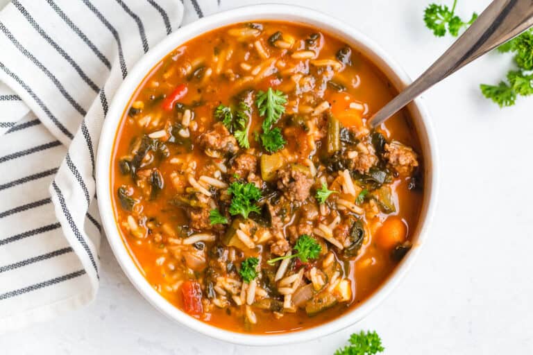 OnePot Italian Sausage Soup with Rice and Spinach Busy Day Dinners