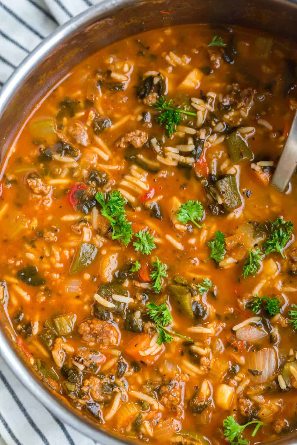 OnePot Italian Sausage Soup with Rice and Spinach Busy Day Dinners