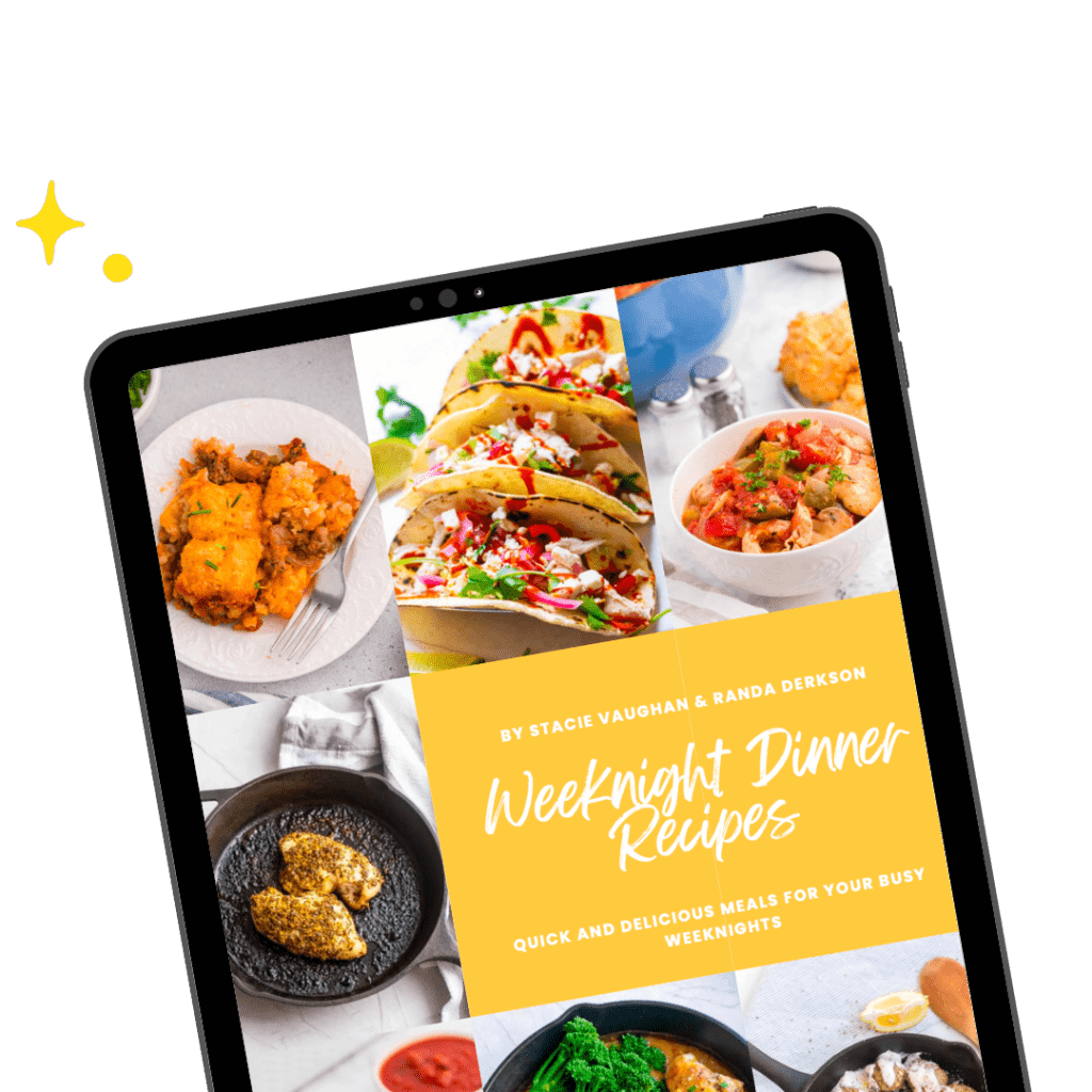 weeknight dinner recipes ebook in an ipad tilted on its side