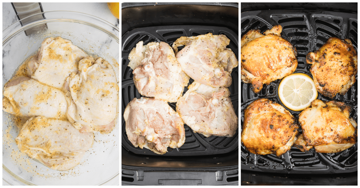 Steps to make lemon chicken thighs in the air fryer.