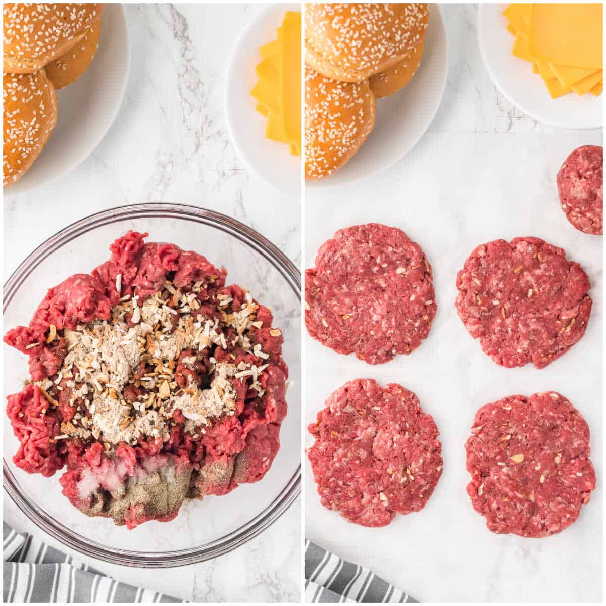 Steps to make juicy lucy burgers.