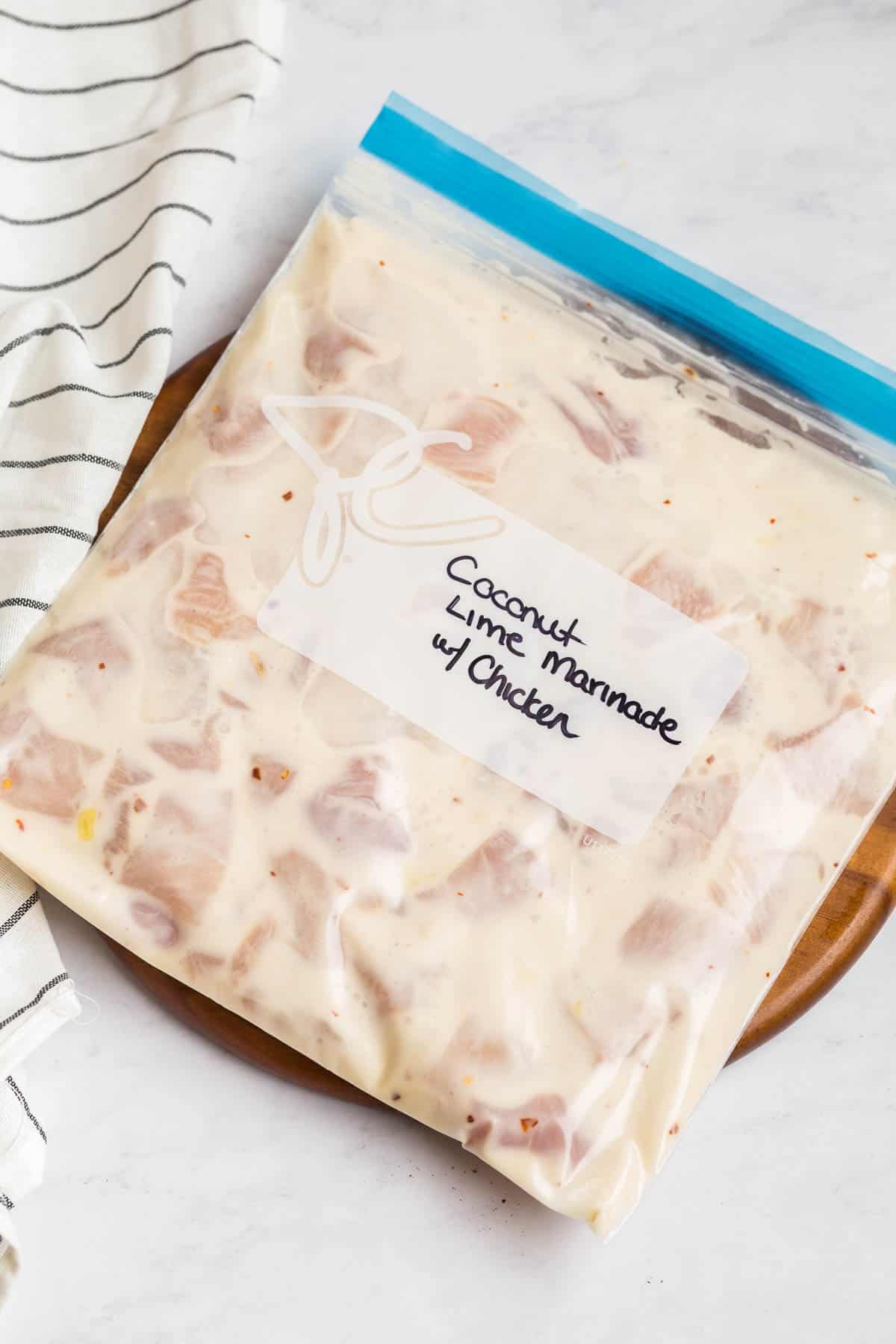 simple coconut lime marinade in a ziploc bag
