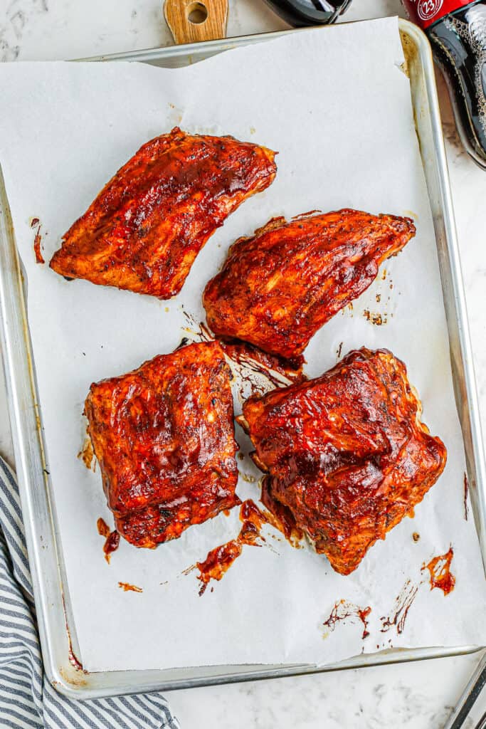 Roasting ribs for 5 minutes to thicken and caramelize the bbq sauce