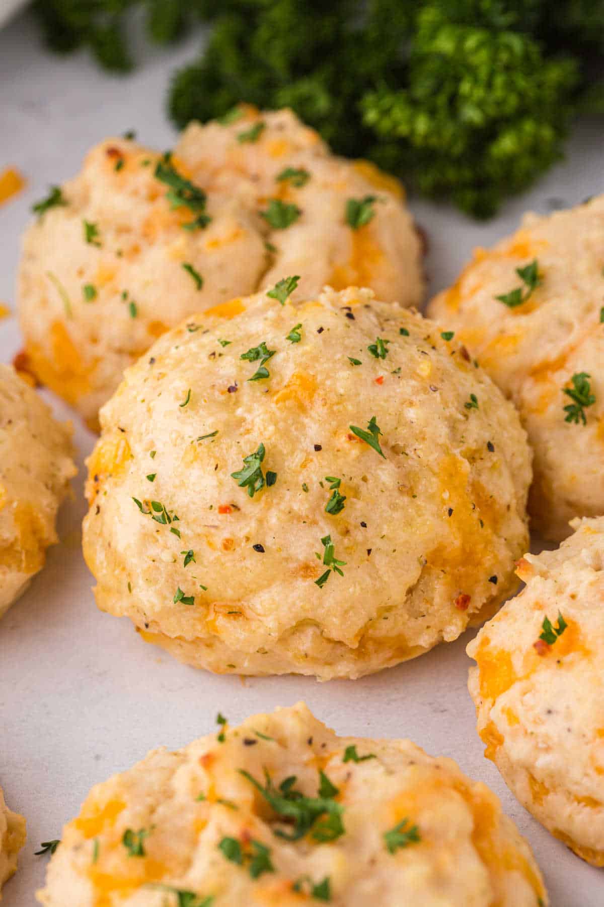 Copycat Red Lobster Biscuits on a white surface.