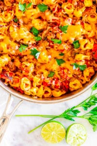 cooked beef and tortellini skillet casserole