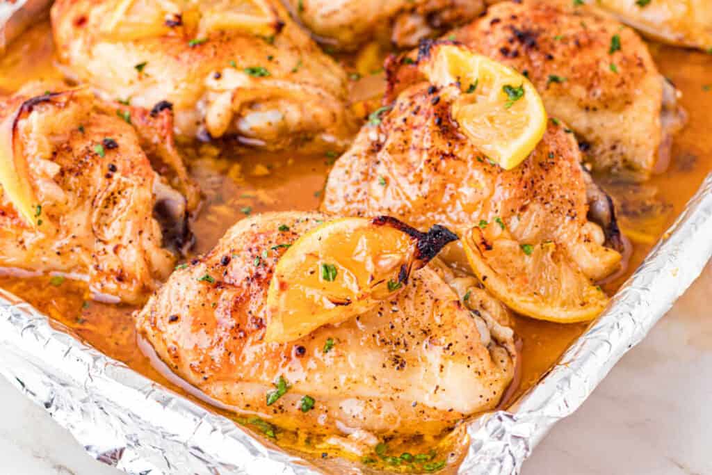 The recipe on a baking pan.